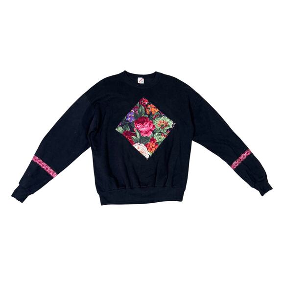 Jerzees Vintage Floral Crewneck Pullover Sweatshirt US Women's XL - Picture 1 of 6